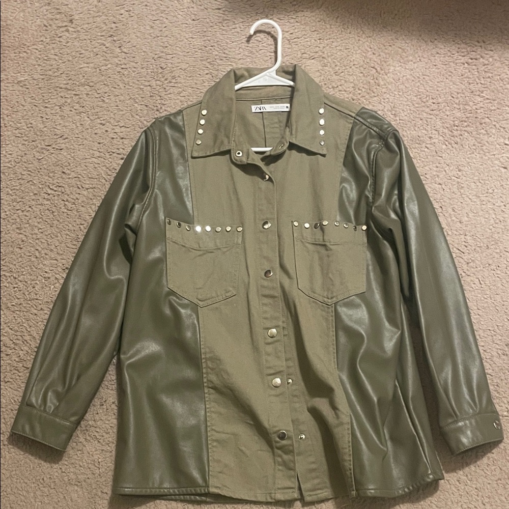 Zara Olive Green Studded utility Women's Jacket